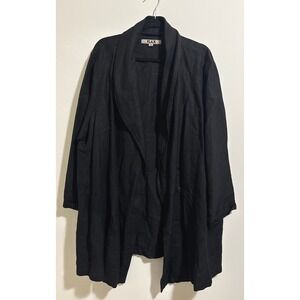 Flax Women Black Linen Open Front Duster Jacket Shawl Collar Lightweight Size XL